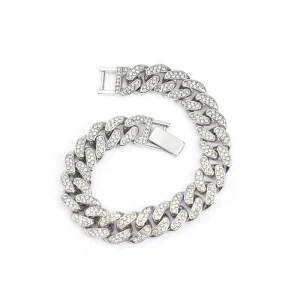 Factory Stock Alloy and Bling Two Row Rhinestone Iced Out Hip Hop 13mm Miami Cuban Link Chain Bracelet