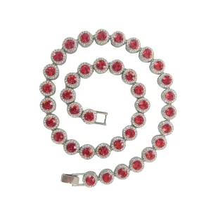 Factory Stock Alloy and Rhinestone Necklace Hip Hop Iced Out 12mm Width Red Gem Cuban Link Chain