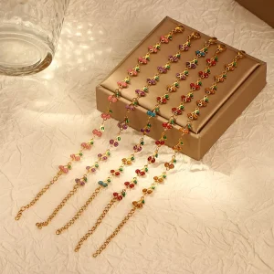 Factory Supply Multi Color Enamel Bead Tassel Lariat Charm Bracelets Waterproof Gold Plated Stainless Steel Women Trendy Fashion