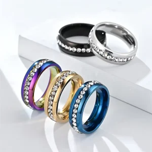 Factory Titanium Stainless Steel Rings Men and Women Fashion Crystal Ring Jewelry
