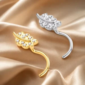 Factory Titanium Zircon Stone 24K Gold Plated Leaf Nose Stud Piercing Fashion Body Jewelry Women Wedding