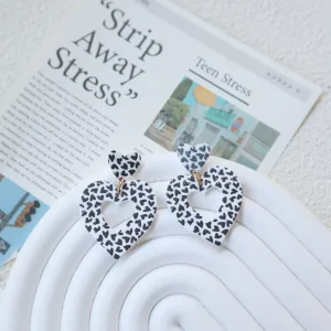 Factory Valentine’s Day Black White Heart Print Dangle Earrings Trendy Acrylic Jewelry for Women