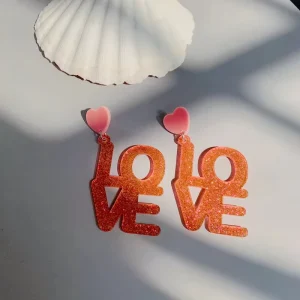 Factory Valentine’s Day Glitter Gradient Heart LOVE Letter Stud Earrings Romantic Acrylic Jewelry Hot Selling Women