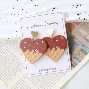 Factory Valentine’s Day Nickle Free Chocolate Waffle Heart Dangle Earrings Sweet Acrylic Jewelry Hot Selling for Women