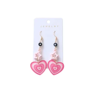 Factory Valentine’s Day Pink Layered Heart Star Dangle Earrings Cute Acrylic Jewelry for Women