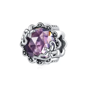 Factory Vintage 925 Sterling Silver Purple Glass Color Stone Flower Charm Pendant Fit Fashion Bracelet Accessories SCC1796