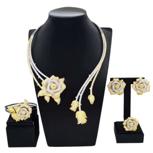 Factory Woman Gold Jewelry Sets Silver Flowers Necklace Jewelry Set Bridal Costume Accessories HZ23045158