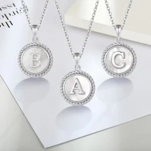 Factory Women’S 925 Sterling Silver Fashion Charm Necklace Round Shell A To Z Letter Classic Link Chain Style