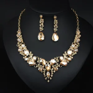Factory direct Sales E-commerce European American-style Crystal Diamond-studded Alloy Necklace Earrings Bridal Jewelry