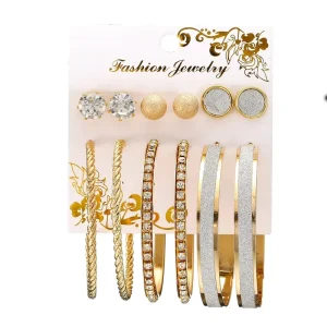 Factory latest fashion gold jhumka earrings with round shape hoop stud earrings set