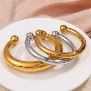 Fade resistant Exaggerated Open Bangle Premium 18K Gold Stainless Steel Wrist Ornament for Club Gathering