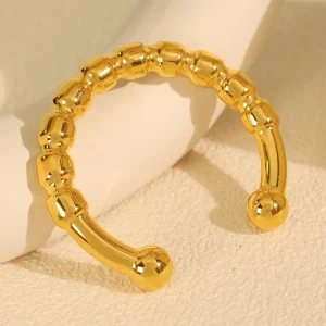 Fade resistant Smooth C-shaped Open Bangle 18K Gold Plated Titanium Steel Retro Wrist Band for Vintage Daily Look