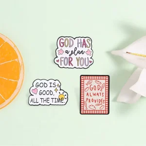 Faith Quote Enamel Pin Set Three Style Scripture Slogan Floral Sun Fish Pattern Brooch For Backpack Decor
