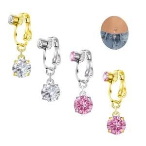 Fake Belly Piercing Gold Plated Non Piercing Jewelry Round Zircon Dangle Zircon Navel Piercing Fashion Body Jewelry