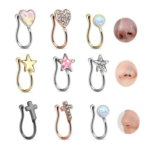 Fake Jewelry Nose Ring Stainless Steel Clip on Nose Stud Nose Cuff Non Piercing Fashion Body Jewelry