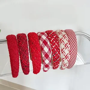 Fall Winter Christmas Red Sponge Headband Border Slip Vintage Hair Bundle Headdress Hair Accessory