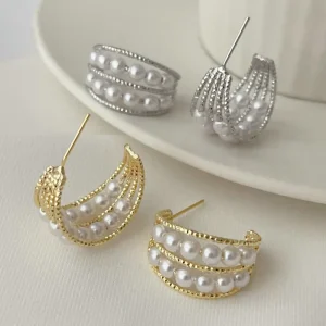 Fan Pearl Stud Earrings Fashion Jewelry