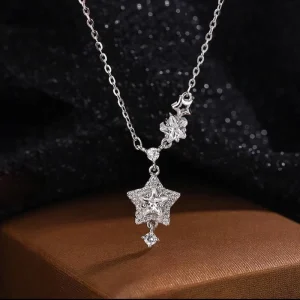 FanKe S925 Sterling Silver Trendy Necklace Exquisite Small Star Pendant Female Senior Feeling Crystal Rhinestone Clavicle Chain
