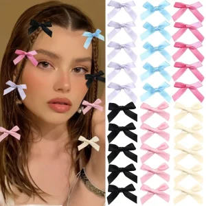 Fancy Ballet Style Mini Satin Bow Hair Clips Multi Color Tiny Bow Barrettes Duckbill Hair Pins for Girls Daily Us