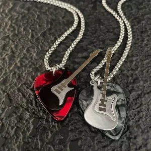Fanhua Brand Jewelry Fashion Stainless Steel Waterproof Non Tarnished 18K Gold Plated Hiphop Guitar Necklace