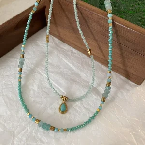 Fanke Ethnic Natural Blue Tianhe Stone Party Necklace Female Drops Dopamine Clavicle Chain Wool Chain Accessories Beaded Jewelry