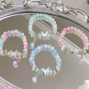 Fantasy Glass Crystal Beads Bracelet Lily Tulip Flower Charm Cream Gradient Color Two Color Bracelet Jewelry