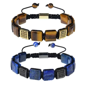 Fashion 10x10mm Square Tiger Eye Stone Braided Bracelet Copper Microinlaid Zircon Natural Lapis Lazith Bracelet Female