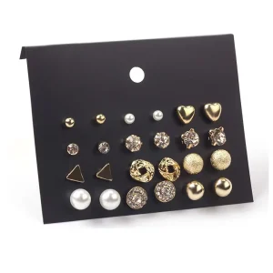 Fashion 12 Pairs Earring Set Square Crystal Heart Stud Earrings Jewelry Sets for Women Piercing Simulated Pearl Flower Earring