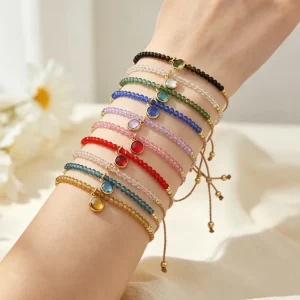 Fashion 12 Zodiac Signs Birthstone Glass Crystal Beaded Adjustable Wax Rope Bracelet Friend Birthday Gift Cute Charm Bracelets