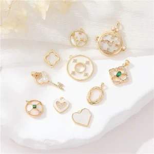 Fashion 14K Gold Natural Mother of Pearl Charm White Shell Pendant Diy Handmade Necklace Earrings Jewelry Making Charms