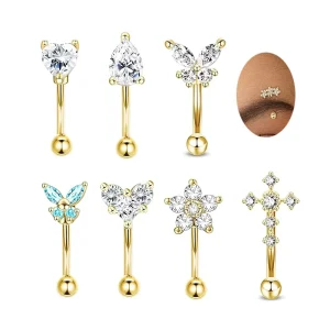 Fashion 16G Curved Barbell Flower Eyebrow Ring Stainless Steel Rook Daith Earrings Surgical Steel Tragus Piercing Jewelry