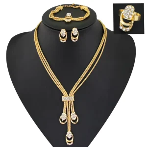 Fashion 18K Gold Bracelet Necklace Jewelry Set Four Piece High Grade Women Jewelry Set