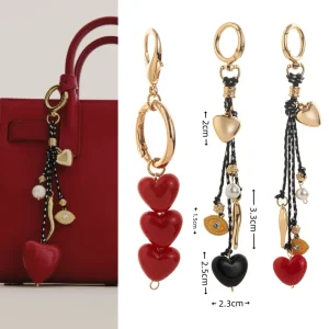 Fashion 18K Gold Keychain Handbag Accessories Heart Charms Pendants Rhinestone Link Chain Phone Charm Bag Decor Keyring