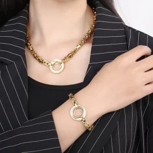 Fashion 18K Gold PVD Plated Stainless Steel Cuban Link Chain Bracelet Silver Chokers Necklaces Costume Accessories Shell