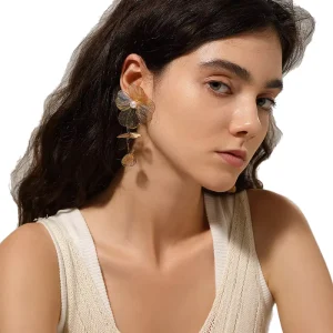 Fashion 18K Gold Plated Alloy Drop Earrings Boho Vintage Hollow Flower Tassel Long Dangle Women