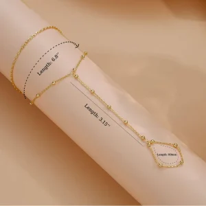 Fashion 18K Gold Plated Brass Hand Chain Bracelet for Women Finger Ring Bracelets Set Beads Ring Bracelet 2 and 1