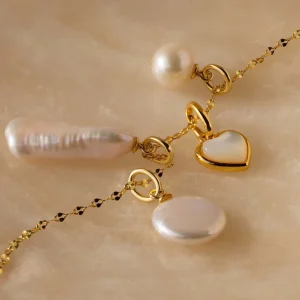 Fashion 18K Gold Plated Brass Pearl Heart Charms Link Chain DIY Personalized Women’s Necklace Jewelry Gift