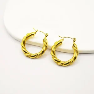 Fashion 18K Gold Plated Cuff Earrings Stainless Steel Hip Hop Anniversary for Women
