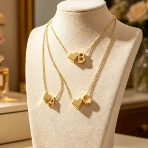 Fashion 18K Gold Plated Personalized Heart Initial Letter A Z Pendant Necklace Jewelry for Women Daily Gift Korean Jewelry