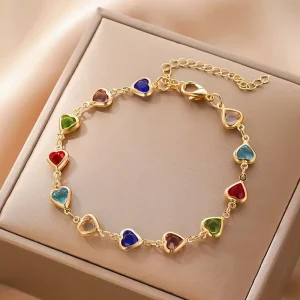 Fashion 18K Gold Plated Stainless Steel Ethnic Bracelet Ins Style Love Zircon Beaded Bracelet