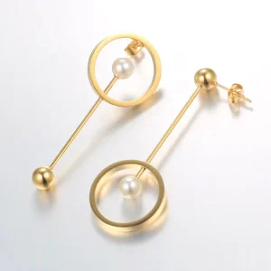 Fashion 18K Gold Plating Stainless Steel Jewelry Long Drop Stud Earrings E5311