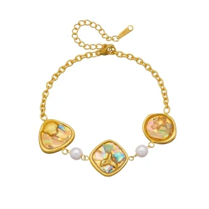 Fashion 18K Gold plated Stainless Steel Bracelet Jewelry Waterproof Geometric Square Rectangle Shell Jewelry for Women
