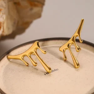 Fashion 18K PVD Gold Plated Stainless Steel Irregular Stud Earrings for Women Minimalist Lava Drop Earring Jewelry