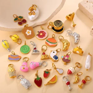 Fashion 18k Gold Animal Pendant Necklace Stainless Steel Colourful Food Charms for DIY Jewelry Making