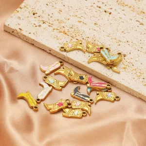 Fashion 18k Gold Plated 18mm Enamel Shoes Charms Stainless Steel Shoes Charms Necklace Bracelet Accessories for Jewelry Making