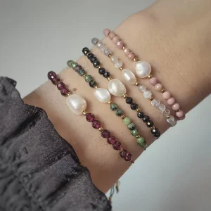 Fashion 18k Gold Plated Freshwater Pearl Crystal Natural Stone Bracelet Jewelry Waterproof Stainless Steel for Women