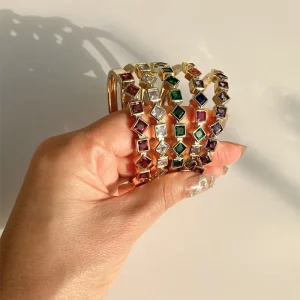 Fashion 18k Gold Plated Stainless Steel Colorful Cuff Square Cubic Zircon Adjustable Bracelets Bangles Jewelry Women