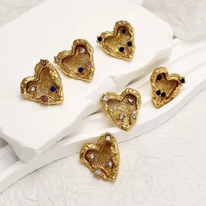 Fashion 18k Gold Plated Stainless Steel Heart Zircon Shape Earrings Jewelry for Women
