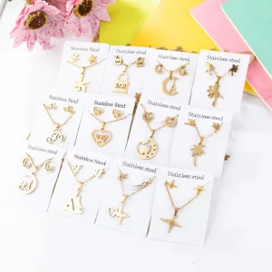 Fashion 18k Gold plated Stainless Steel Jewelry Set Stainless Steel Necklace Ring Jewelry Set Women