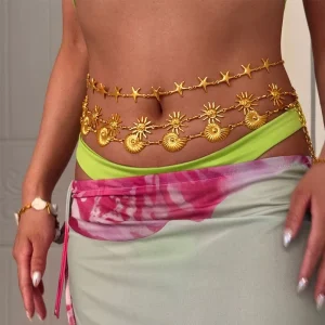 Fashion 18k PVD Gold Plated Stainless Steel Sun Star Design Waist Chain Sexy Belly Chain Body Waist Chain Women Jewelry O250005